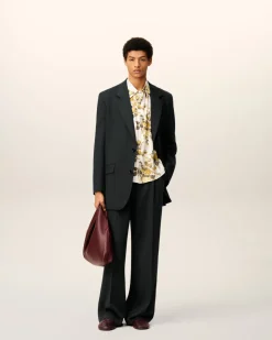 Veste Noire Ample Deux Boutons En Laine