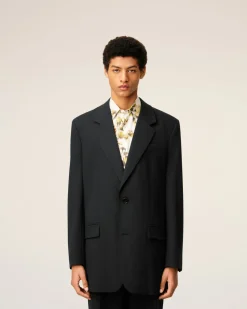 Veste Noire Ample Deux Boutons En Laine