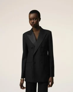 Veste Noire Croisée En Laine