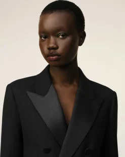 Veste Noire Croisée En Laine