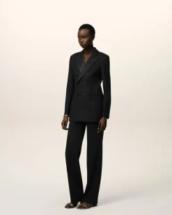 Veste Noire Croisée En Laine