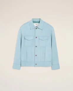 Veste Trucker Bleue En Cuir