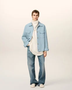 Veste Trucker Bleue En Cuir