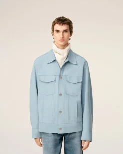 Veste Trucker Bleue En Cuir