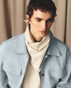 Veste Trucker Bleue En Cuir