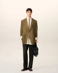 Veste Verte Ample Deux Boutons En Laine