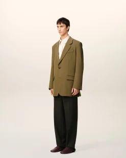 Veste Verte Ample Deux Boutons En Laine