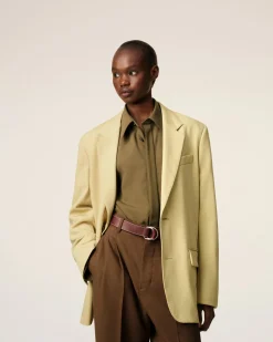 Veste Verte Ample Deux Boutons En Laine