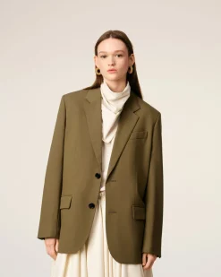 Veste Verte Ample Deux Boutons En Laine