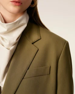 Veste Verte Ample Deux Boutons En Laine