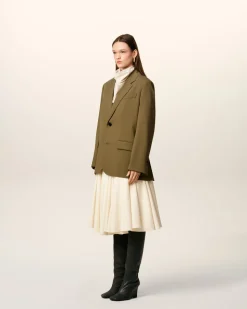 Veste Verte Ample Deux Boutons En Laine