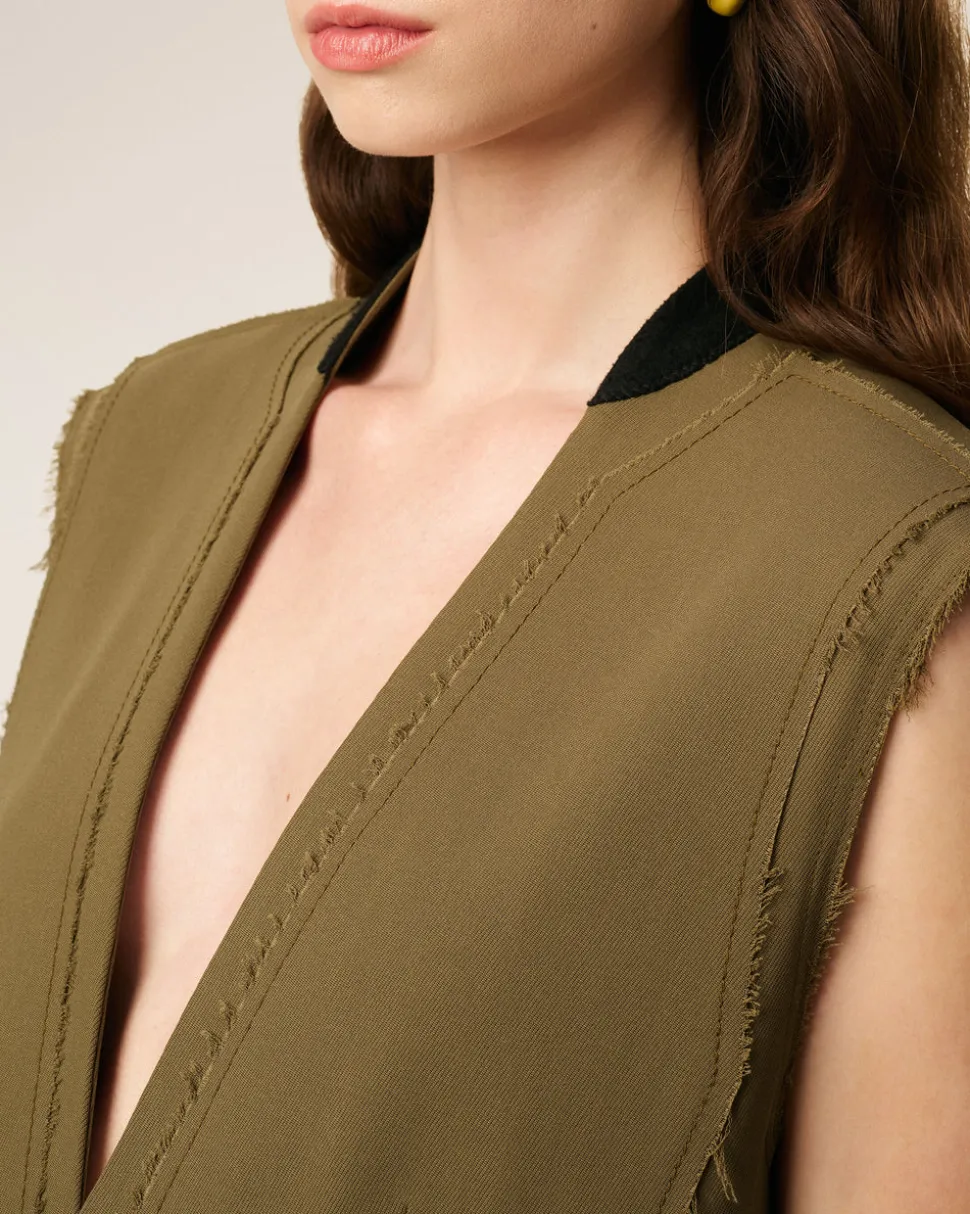 Veste Verte Sans Manches En Laine